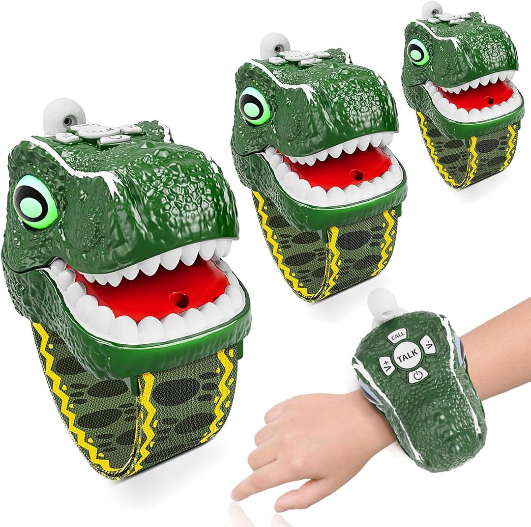 Dinosaur Walkie Talkies for Kids 3 Pack Camping Gear T-Rex Outdoor Toys for Boys Girls Age 3-12 Year Old 3 Channel Long Range Birthday Gifts Easter Christmas Stocking Stuffers (Green)