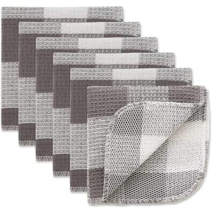 DII Scrubber Dishcloths Collection Windowpane Dishrag Set, 12x12, Gray Buffalo Check, 6 Piece