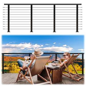 12ft Complete Set Cable Railing System 36" with Cuttable Handrail DIY Cable Rail, Black T304 Stainless Steel Cable Railing Posts Kit, One-Stop Easier for DIY for Indoor Outdoor Level Decks