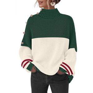 Sweater for Women Winter Turtleneck Long Sleeve Pullover Tops Casual Oversized Knitted Sweaters (Large, 222#coblockgreen)