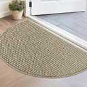 BEQHAUSE Dirt Trapper Door Mat 17" x 30" Half Circle Non-Slip Washable Doormats Entrance Rugs Absorbent Welcome Low Profile Floor Mats for Front Back Door and Entryway, Light Beige (1'5" x 2'6" (Semicircular))