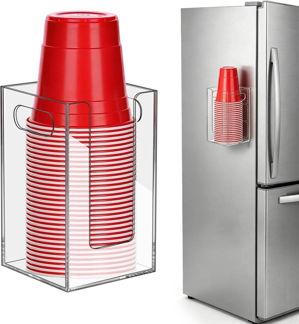 Cup Dispenser, Wall Mount Cup Holder Fits Cups Up to 18 oz, Disposable Paper & Plastic Coffee Cup and Lid Organizer for Countertop Bar, Kitchen, Breakroom Restaurant