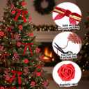 78 Pcs Red Rose Valentine's Day Tree Decoration Set Include Faux Rose Velvet Bows Berries Picks Pearl Garland Velvet Christmas Bows Ornaments for Holiday Xmas Tree Home Decoration