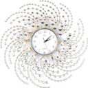 Large Wall Clock Handmade Crystals Decorative Gold Metal Framed
