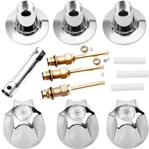 3 Handle 39619 Bathtub and Shower Remodel/Rebuild Trim Kit Compatible with Price Pfister Verve Faucets, Shower Faucet Knob Kit Includes 12H-2H 12H-2C 12H-18D Stems, Chrome knob Handle and Flange Base