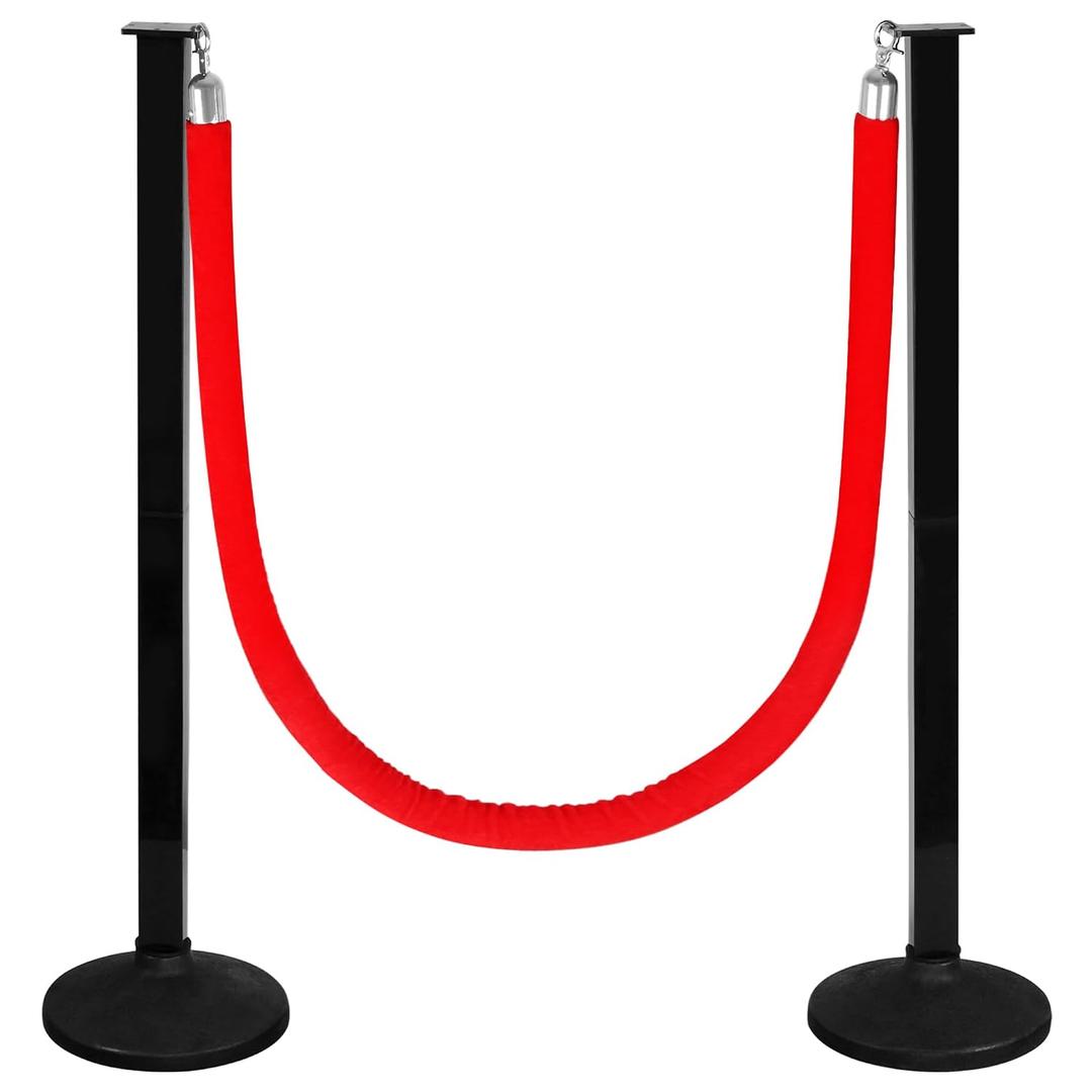 2 Pack Stanchions Post with Velvet Rope, Crowd Control Stanchions, Queue Pole for for Movie Theater, Party Supplies