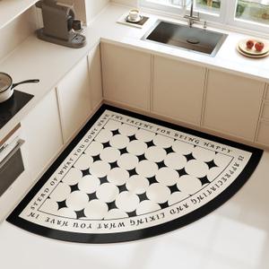 KISKIS Triangle Kitchen Rug Absorbent Water Corner Mat, Washable Non Slip Floor Area Rug Rubber Standing Mat, Radius,3,32" (2'8" x 2'8" (quarter-circle))