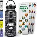 National Parks Black Water Bottle with Durable Stickers  32oz Insulated Stainless Steel Water Bottle with Spout Lid  Insulated for Cold and Hot Drinks  Metal Bottle for Gym, Hiking, Camping