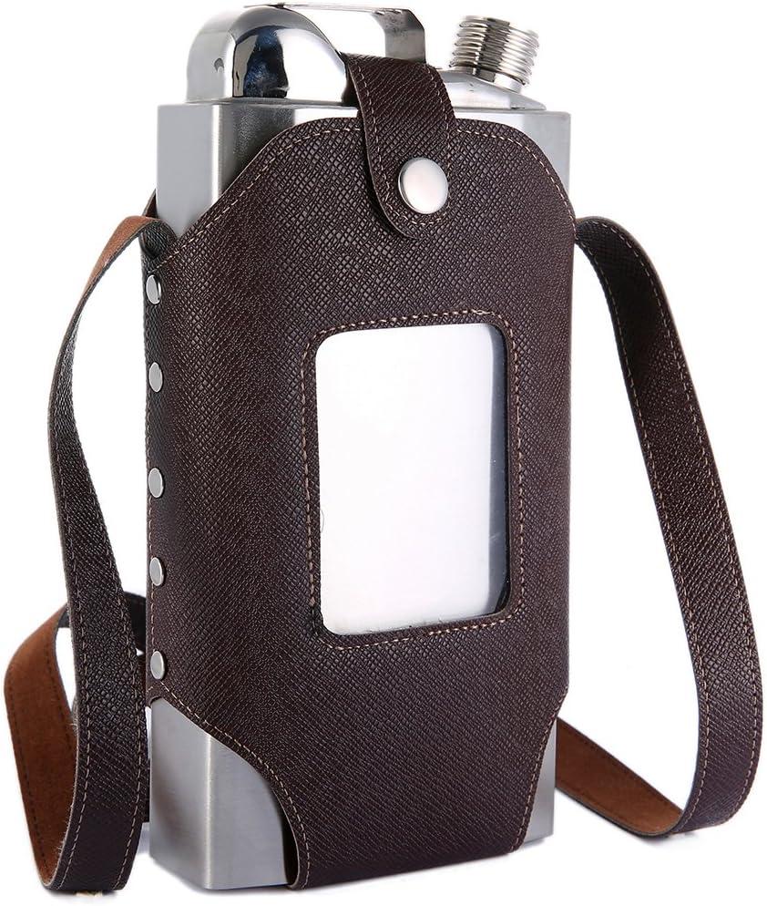 35 oz Large Capacity Whiskey Flask with Removable Transparent Holster - Stainless Steel and Leak Proof (Silver)