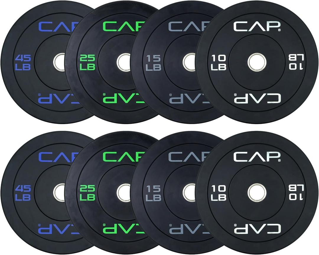 CAP Barbell 2-Inch Olympic Bumper Plate Weight Set with 6 Post Rack | 100-370 lbs | Multiple Options