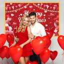Valentine's Day Banner with LED Light, Glow in the Dark Valentine's Day Party Decoration,Happy Valentines Backdrop 43.3 * 71 inch for Wedding Party