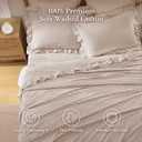 Andency Queen Cotton Gingham Sheets Set Taupe, Soft Breathable 100% Washed Cotton Plaid Ruffle Sheet for Queen Size Bed, 4 Pieces Classic Aesthetic Shabby Chic Farmhouse Room Decor Bedding Set