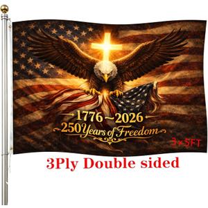 250th Anniversary USA Double Sided 3-Ply Flag for outside,We The People 1776-2026 Patriotic Yard,American Flag 250 Year Anniversary House Banner