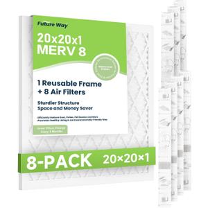 Future Way 20x20x1 Air Filters, 8-Pack with Reusable Frame, MERV 8, MPR 700 AC Furnace Filters, Space Saving & Cost-effective