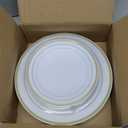 60 White and Gold Plastic Plates for Party - Fancy Disposable Heavy Duty 30 Dinner 10" & 30 Salad Dessert 7" Hard Elegant Plates Set with Gold Trim - Nice Premium Sturdy Rim Plate for Wedding Holiday