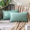 MIULEE Pack of 2 Decorative Outdoor Solid Waterproof Throw Pillow Covers Spring Faux Linen Garden Farmhouse Cushion Cases for Summer Patio Tent Balcony Couch Sofa 20x12 Inch Teal