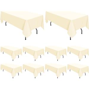 10 Pack Polyester Tablecloth 60 x 102 Inch Beige Polyester Table Cloth for 6 Foot Rectangle Tables, Stain and Wrinkle Resistant Washable Table Cover for Kitchen Wedding Banquet Restaurant Party
