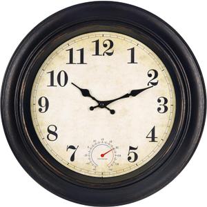 Outdoor Clock Waterproof with Thermometer Wall Clock for Patio Pool Bathroom Kitchen 18 Inch Bronze, Large