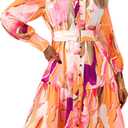 MASCOMODA Fall Dresses for Women 2024 Elegant Long Sleeve Button Short Floral Dress Chiffon A-Line Tie Waist Flowy Mini Dress(Orange Purple Flower, X-Large)