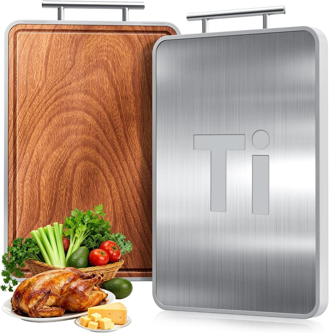 Titanium Cutting Boards For Kitchen,Ebony Wood Cutting Board,Double Sided Metal Chopping Board With Handle And Juice Groove, Idea Kitchen Appliances For Meat And Charcuterie