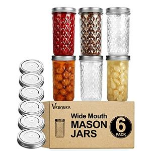 VERONES Wide Mouth Mason Jars 22 oz, 22 OZ Mason Jars Canning Jars Jelly Jars With Wide Mouth Lids, Ideal for Jam, Honey, Wedding Favors, Shower Favors, 4 PACK,EXTRA 8 Lids with Straw Hole