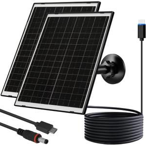 FUTUREZEN 10W Solar Panel for Security Camera, Trail Camera, Type-C Device, Solar Charger with USB-C, Micro USB & DC 5.5x2.1mm Port, IP66 Waterproof, Adjustable Mount, 7.2FT Cable, 2 Pack