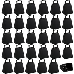 Boao 24 Pack Metal Cowbells with Handle 4 Inch Cow Bells Noise Makers Hand Percussion Cowbells Loud Cheering Bells for Sporting Events Football Games Weddings School Celebrations Party (Black)