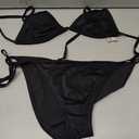 Blooming Jelly Women's Bikini Set Two Piece Swimsuit Curvy Triangle Top String Lace Up Mid Rise Bottom Cute Cheeky Bathing Suit (Black Solid Color,M)