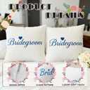 Bride and Bridegroom Pillowcases (18x18 inches, Set of 2) White and Blue Bride Pillowcases, Short Plush Soft Sofa Cushion Covers for Bedroom Living Room Sofa Home Decor for Newlyweds