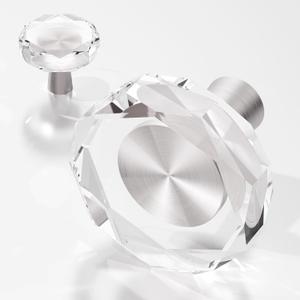 Glass Crystal Clear Brushed Nickel 4 Pack Drawer Dresser Kitchen Cabinet Knobs Cabinets Pulls Knob, Solid Base Cupboard Closet Drawers Hardware Handles, Bathroom Bedroom Pull Satin Brass Knobs (Octagon)