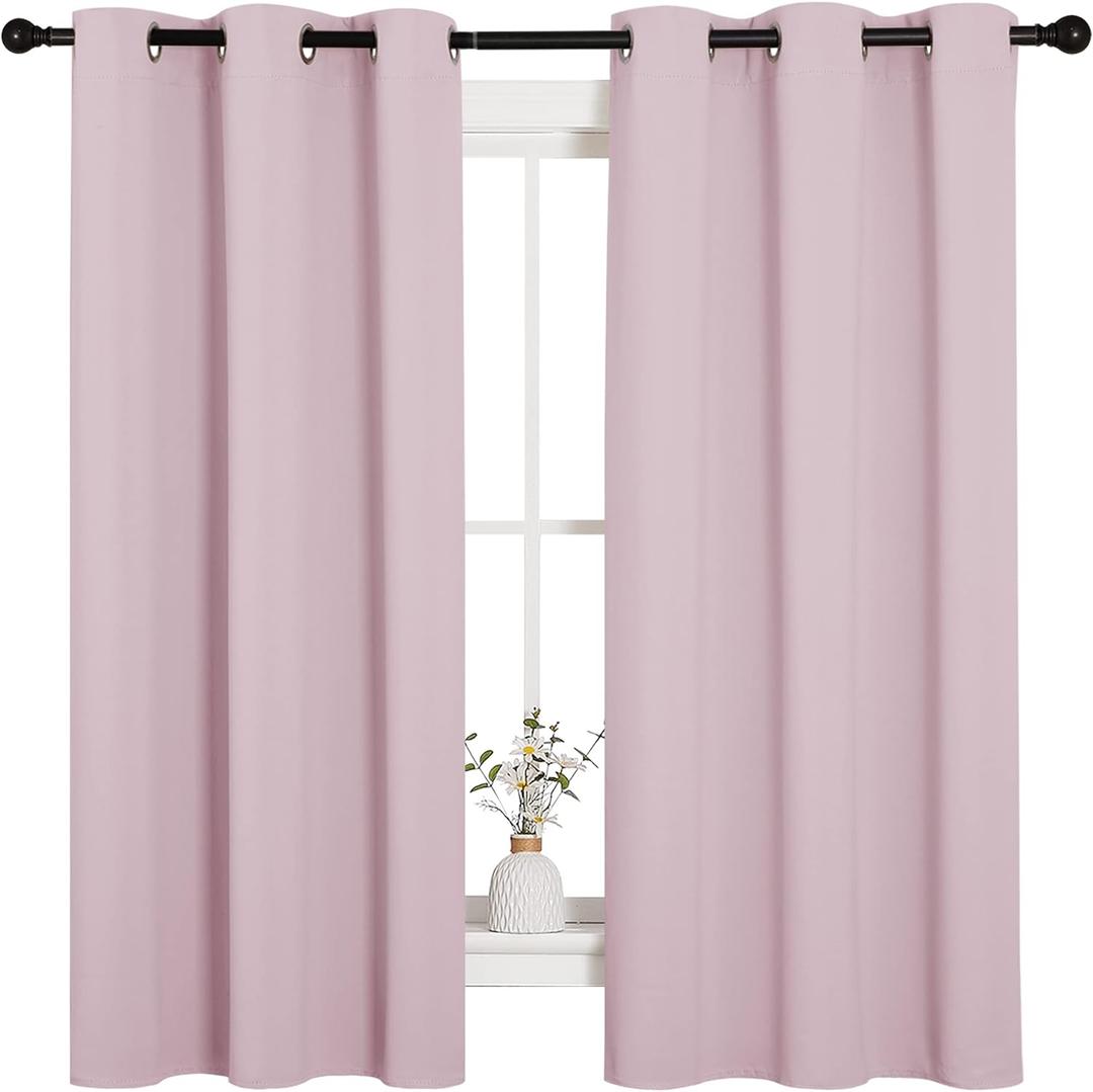NICETOWN Nursery Essential Thermal Insulated Solid Grommet Top Blackout Curtains/Drapes (1 Pair, 42 x 63 inches in Baby Pink)