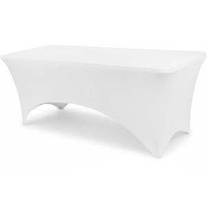 BDDC 4ft Table Cover Fitted, White Spandex Table Covers, Washable and Wrinkle Resistant Stretch Tablecloths Rectangle for Events, Wedding, Banquets, Parties