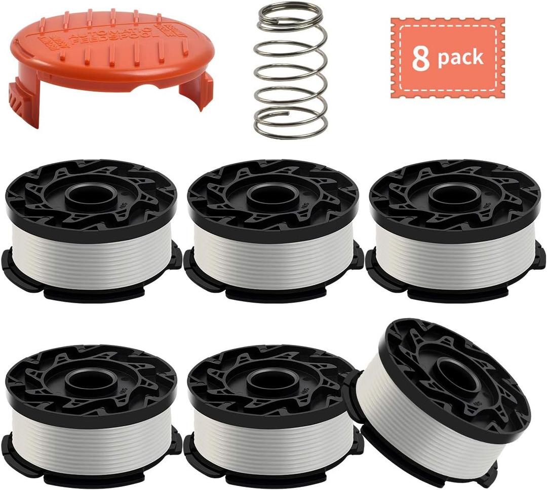 String Trimmer Line for Black and Decker Trimmer/Edger, AF-100, 6 Spools , 1 Cap , 1 Spring (8 PACK)