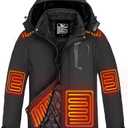 Kungf Heated Jackets for Men with 7.4V 16000 Rechargeable Pack, Winter Electric Outdoor Soft Heated Coat with Detachable Hood, L