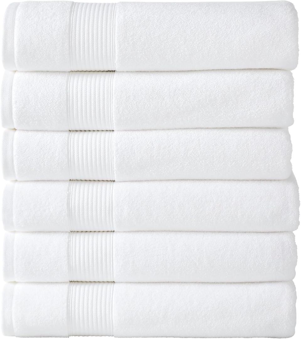 Modern Threads Hotel Collection 6-Pack 100% Ring Spun Cotton, Highly Absorbent Quick Drying Bath Towel Set, White, 30x60