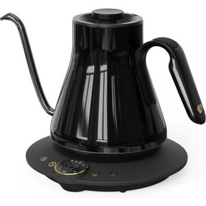 Cocinare Gooseneck Electric Kettle, 1F Temperature Control, 1500W Fast Heating, Pour Over Coffee & Tea Kettle with Brew Timer & Keep Warm, Stainless Steel, 0.9L (Soulages Black)