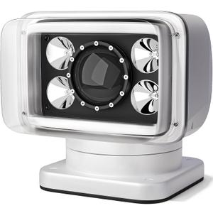 Remote Spotlight for Truck, Magnetic and IP68 Waterproof Marine Search Lights, Auto-Reset 360 Rotating Remote Spotlight for Boats Fire Truck Offroad Pickup and Car - White (White-70W LED)