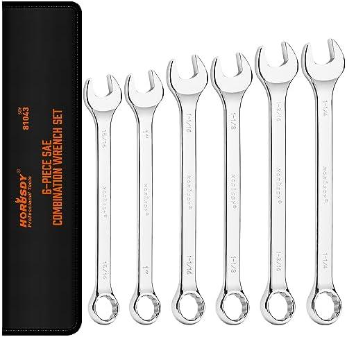HORUSDY Large Wrench Set with Rolling Pouch | SAE | 6-Piece | 15/16″, 1″, 1-1/16″, 1-1/8″, 1-3/16″, 1-1/4″ | 12 Point | Chrome Vanadium Steel