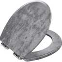 Toilet Seat, Slow Close, Premium Moulded Wood, Quick Release, Slate Marble Look, PIKLiDS, Laminated Woodgrain Finish (Round)