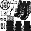 BBTO 26 Pcs Cow Print Car Accessories Cow Print Seat Covers Set Steering Wheel Cup Holders Foot Armrest Pads License Plate Seat Belt Mirror Handbrake Gear Cover Keyring for Truck SUV