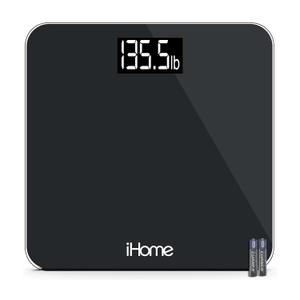 iHome Digital Step On Bathroom Scale - High Precision Body Weight Scale - Battery Powered with LCD Display - Great for Home Gym - 396 lb (Black) (Black 10 Inch)