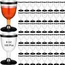 Jingmore 100 Pcs Black Plastic Cups 6oz Rimmed Wine Glasses Champagne Flutes Clear Toasting Glasses Mini Stemware for Wedding Bridal Shower Bachelorette Party
