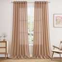 Nanspring Peach Linen Curtains 102 Inches Long Rod Pocket Back Tab Drapes 2 Panels Set for Girl Kids Bedroom Light Filtering Semi Sheer Peach Curtain 102 Length for Patio Door Bedroom 52x102