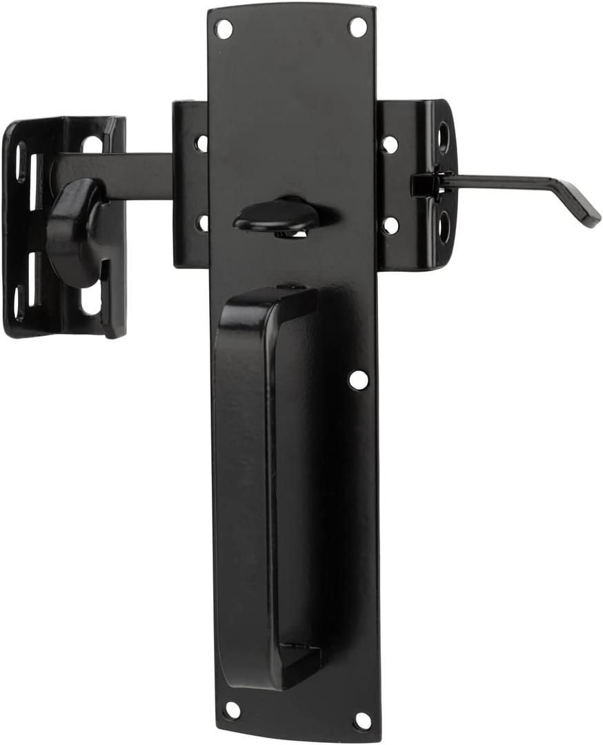 Hillmaster Self-Closing Thumb Gate Latch - Heavy Duty for Wooden, Metal & Vinyl Fences - Black Finish