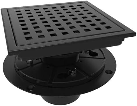 WEBANG 6 Inch Square Shower Floor Drain with Flange, Quadrato Pattern Grate Removable, Food-Grade SUS 304 Stainless Steel, Watermark & CUPC Certified, Brushed Nickel Black
