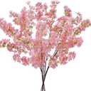 6Pcs Cherry Blossom Branches, Long Stem Artificial Cherry Blossom for Tall Vase, 33" Faux Cherry Blossom Branches for Home Living Room Office Wedding Party Hotel Decoration (Pink)