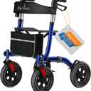 BigAlex Rollator Walker with Seat, Walker for Seniors with Wider Seat,Folding Rolling Walkers with 10" All-Terrain Wheels,Lightweight Aluminum Walkers Rollator with Backrest,Cup Holder,Blue