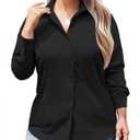 IN'VOLAND Women's Plus Size Button Down Shirts Long Sleeve Collared Casual Shirt Office Work Blouse Tops (Black, 22)