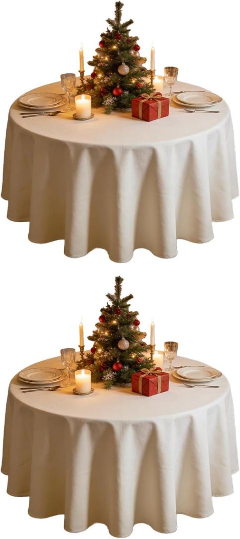 WIGENIUS 2 Pack Ivory Table Cloth Round Tablecloths 90 Inch,Polyester Table Cloth for 5 Foot Round Tables,Wrinkle Resistant Washable Fabric Table Covers for Party,Wedding Banquet,  Ivory, 90 In round-2pack