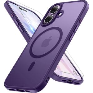 Miracase Magnetic for iPhone 17 Case (Compatible with MagSafe) with Screen Protector Military-Grade Protection, Anti-Fingerprint Translucent Matte Phone Cover for iPhone 17 6.3 inch, Dark Purple